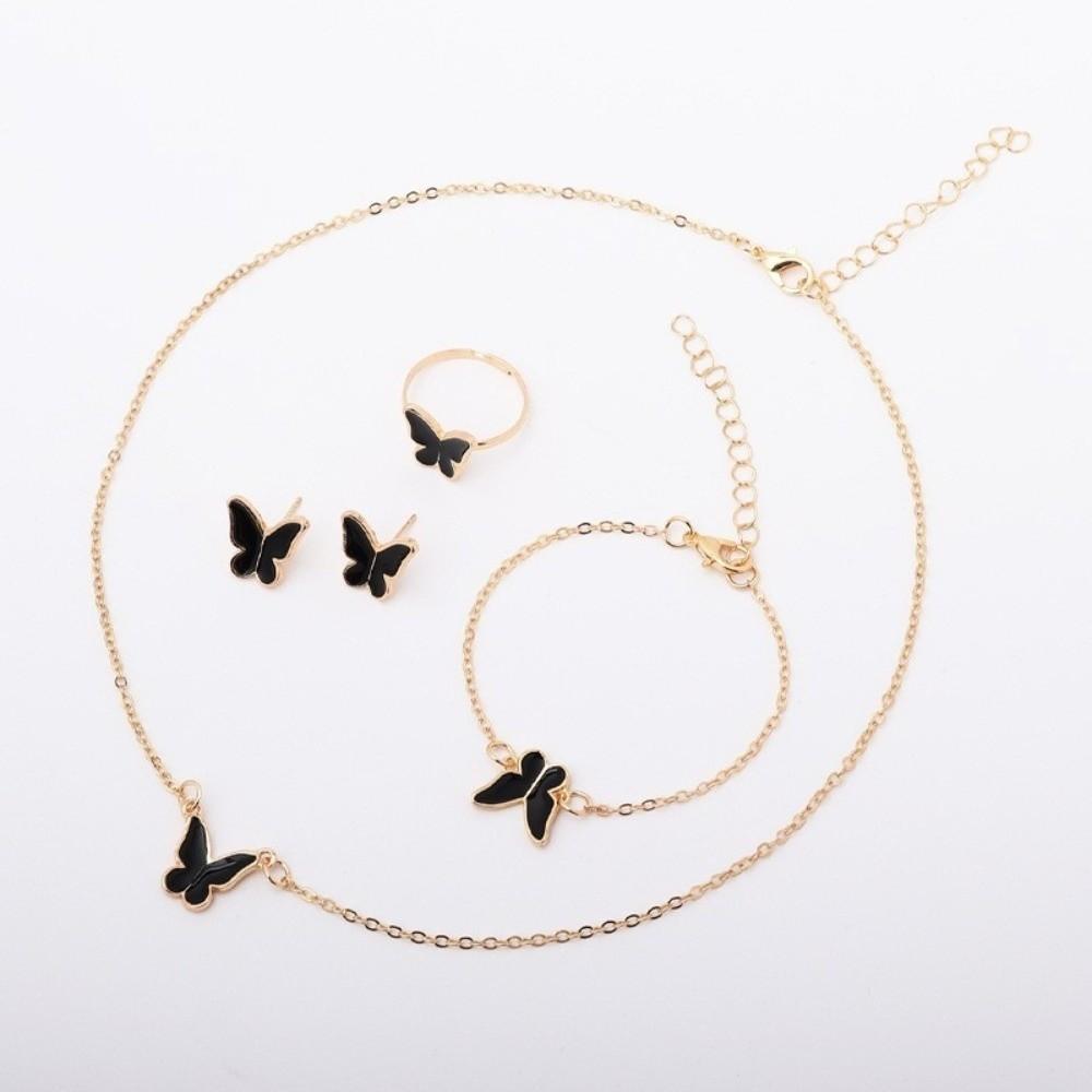 Elegance Style Butterfly Jewelry Set Dripping Oil French Bracelets Earrings Set Daily Wear