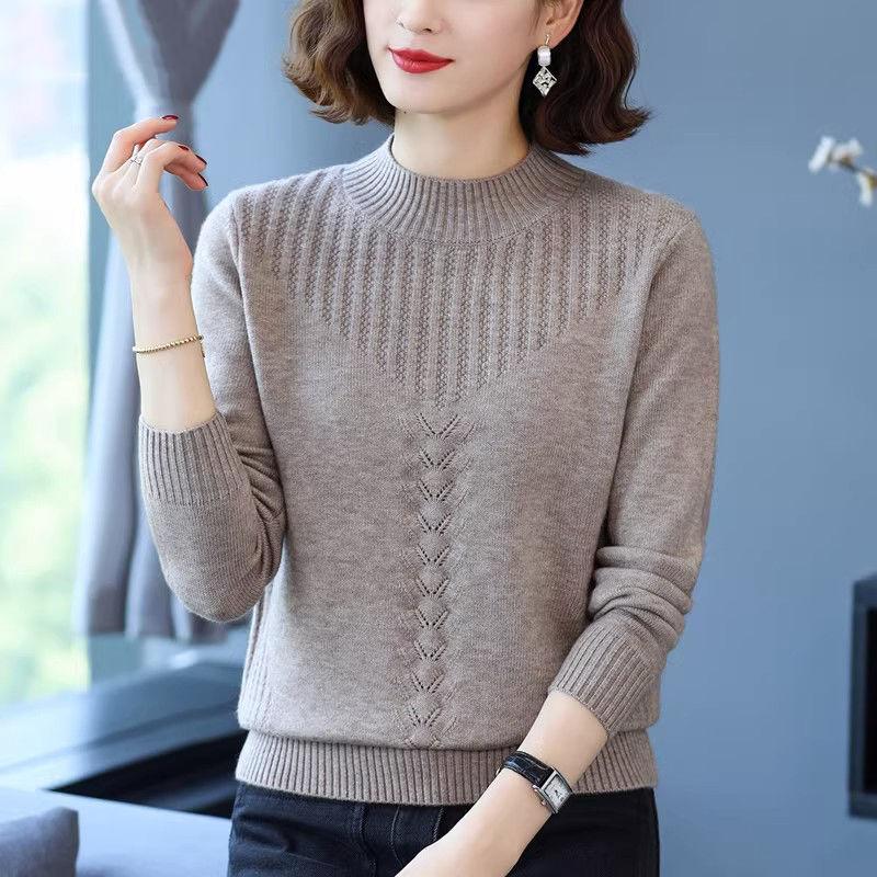 Осень-зима, полувысокий воротник, трехмерный узор, женский, свободный и однотонный свитер внутри S