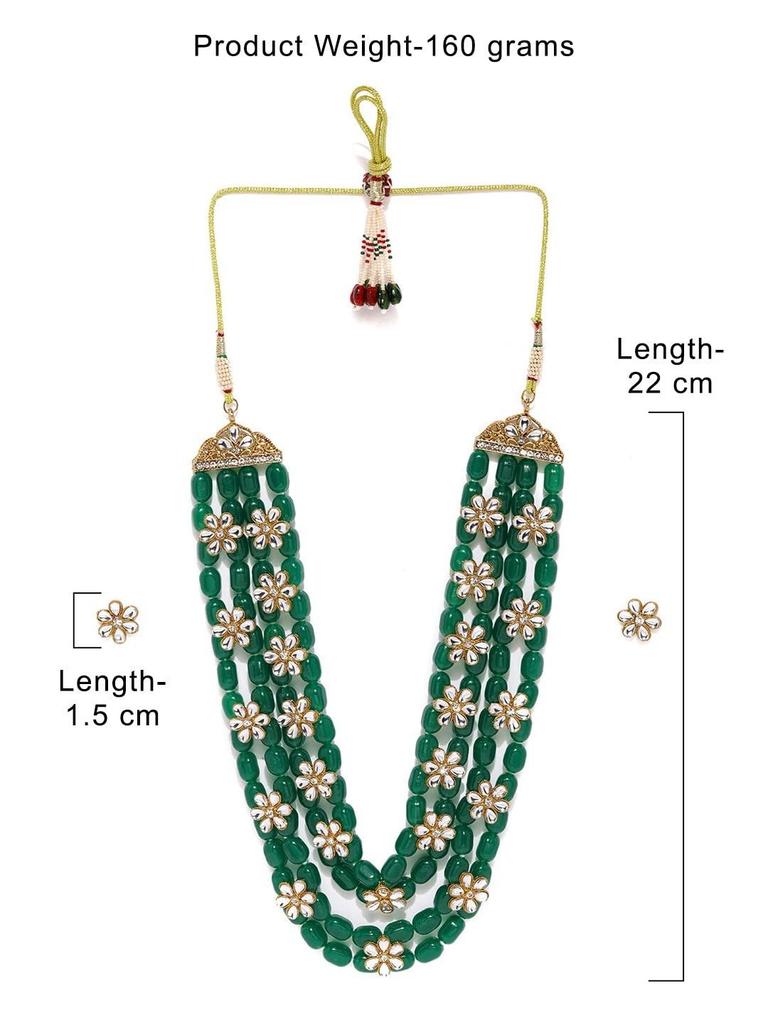 Green Beads & Floral Kundan Necklace Set for Women1697a