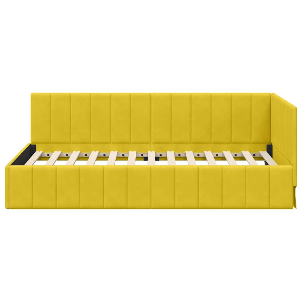 L Shaped Bed Frame with Headboard Yellow 90 Cm X 200 Cm Velvet