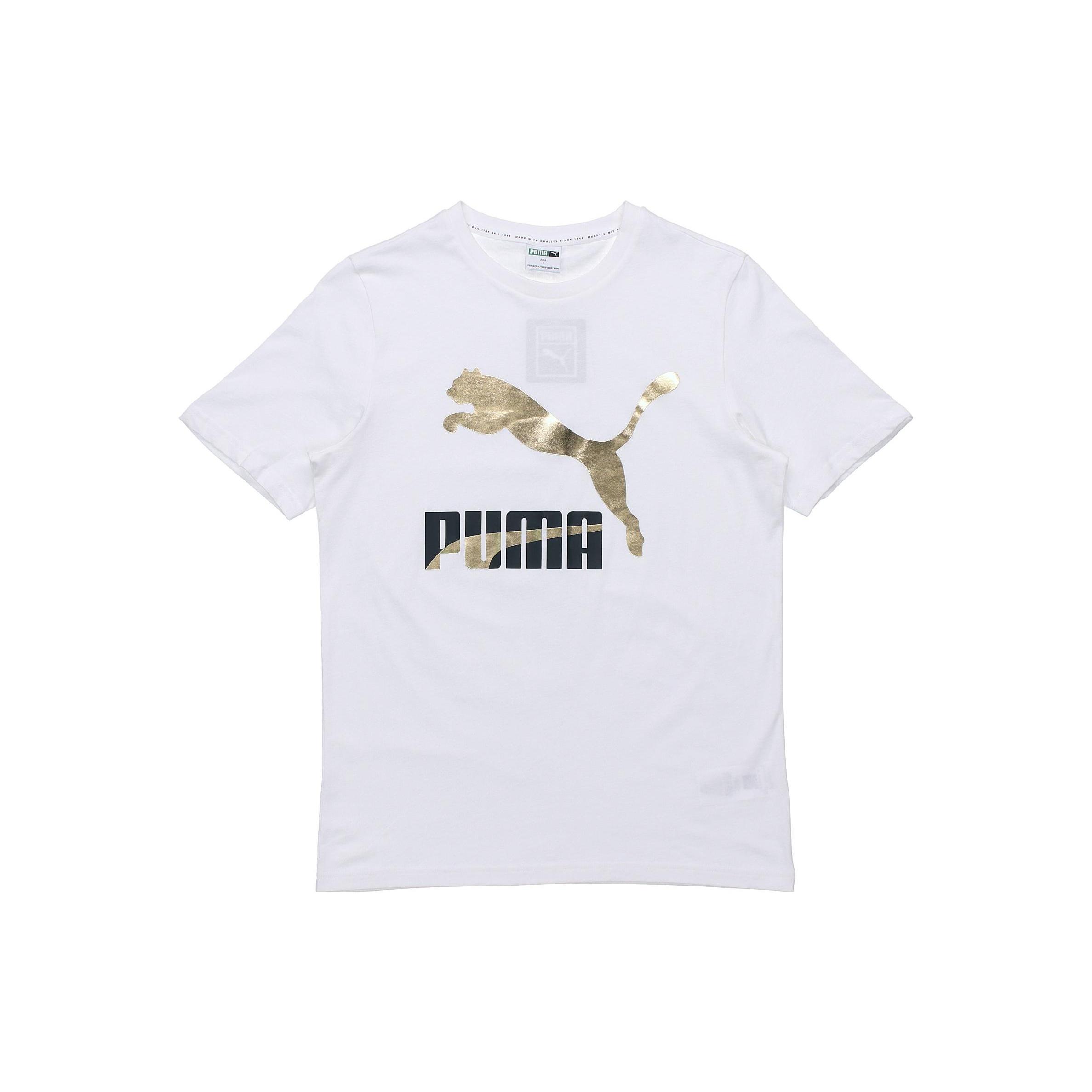PUMA Classics Logo T-Shirt  White Gold Black  Men s 532280-02 M