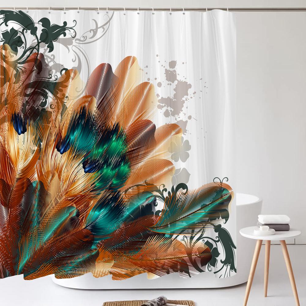 Beautiful Colorful Feather Shower Curtain,Simple And Fashionable Waterproof Home Bathroom Decor Shower Curtain 180X200Cm