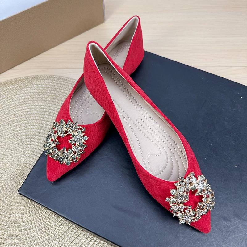 Fashion Flat Shoes for Women 2025 Spring and Autumn New Suede Diamond Pointed Casual Plus Size Women's Shoes 43 44 Ladies Loafers Women