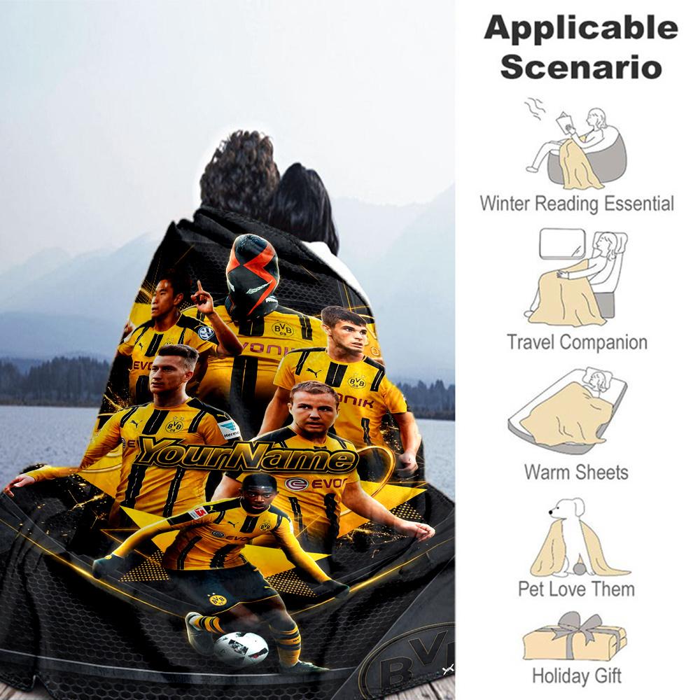 Borussia Dortmund Personalized Text Blanket Multi-purpose Customizable Blanket Comfortable Throw For Livingroom Couch Office Living Room