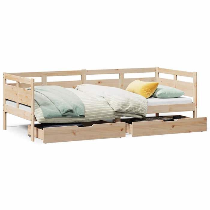 VidaXL Daybed with Drawers Without Mattress 90x190 Cm Solid Wood 3302118