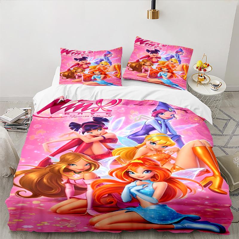 3PCS Wink Club Bedding Set Printed Duvet Cover Closure Includes 1 Duvet Cover & 2 Pillowcases for All Seasons Bedroom Decor