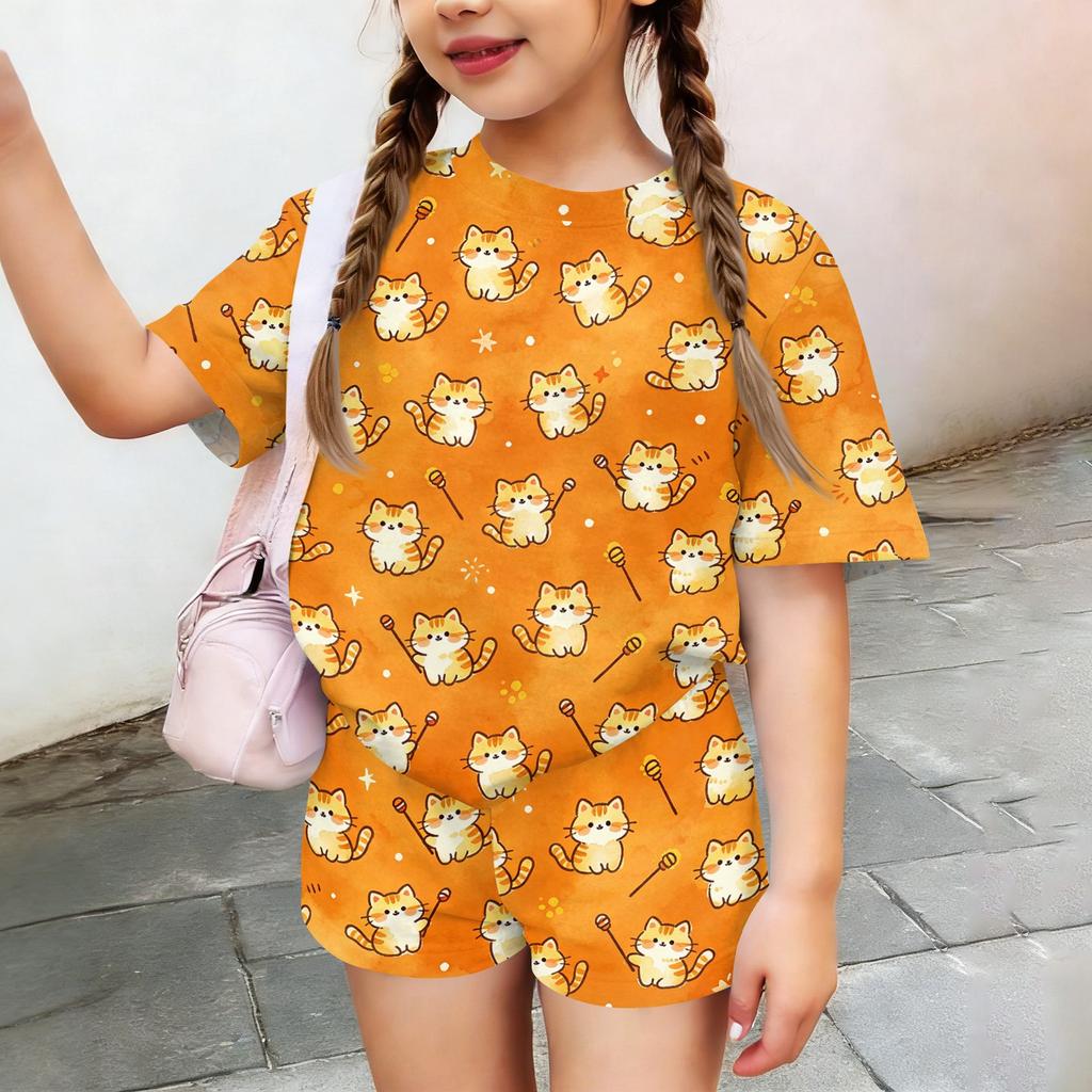 Kids Casual Short Sleeve Top and Shorts Set Animal Print Lightweight Comfortable Summer Outfit for Boys and Girls