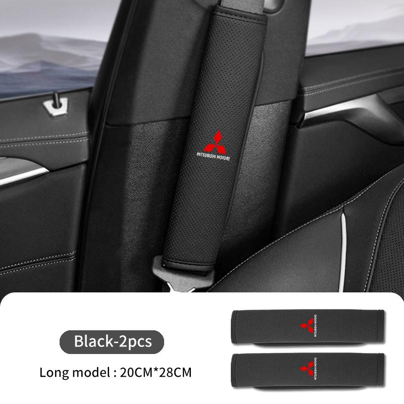 For Mitsubishi 1/2PCS Leather Car Seat Belt Protector Pad Shoulder Strap Cover Accessories Outlander Lancer Eclipse Mirage