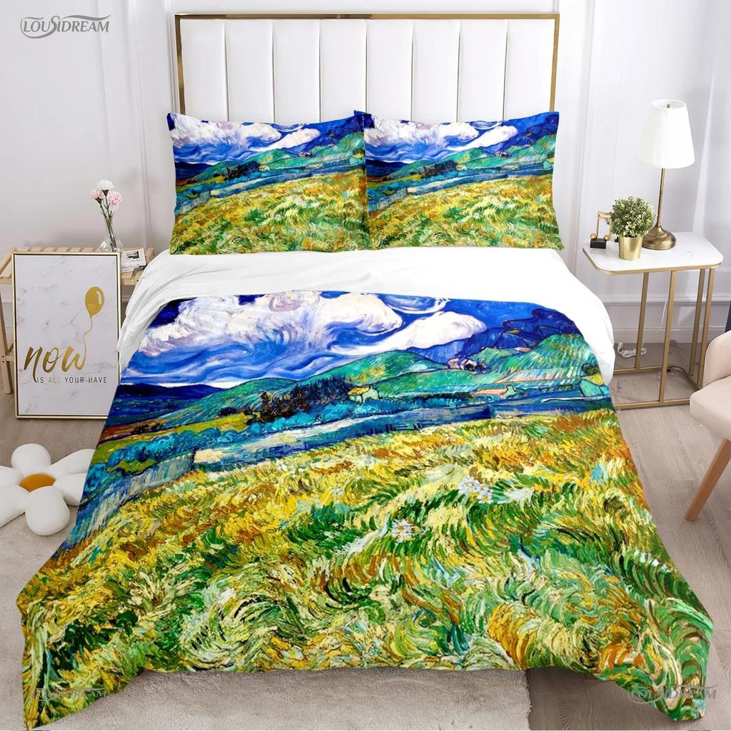 Van Gogh Kunst Niedlich Kawaii Bequemer Bettbezug Steppdecke Kissenbezug Bettwäscheset Kinder Schlafzimmer Dekoration Heimtextil