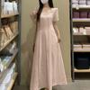 French Style 2026 Short Sleeve Cinched Waist Summer Maxi Dress - Slimming, Plus Size, Belly Covering