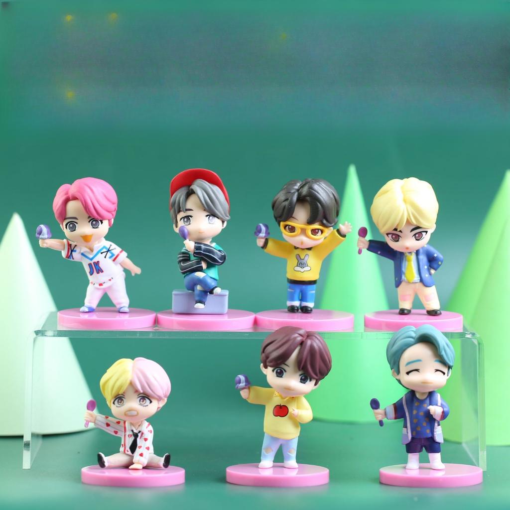 BTS TinyTAN Style Figure Set of 7 - Bangtan Boys RM Jin Suga J-Hope Jimin V Jungkook Cute Action Figure Collectible Model Toy Gift for ARMY