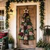 Vintage Patchwork Christmas Tree Door Hanging Handmade Hand-Sewn Oversized Fabric Christmas Tree Cozy Soft Plaid Print