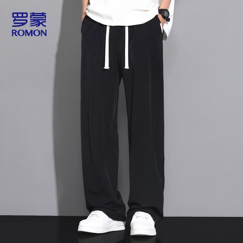 ROMON Men's Summer Ice Silk Straight-Leg Casual Trousers