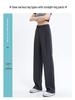 Women's Gray High-Waist Wide-Leg Pants: Spring/Autumn Slimming, Elegant Drape, Floor-Length, Straight-Leg