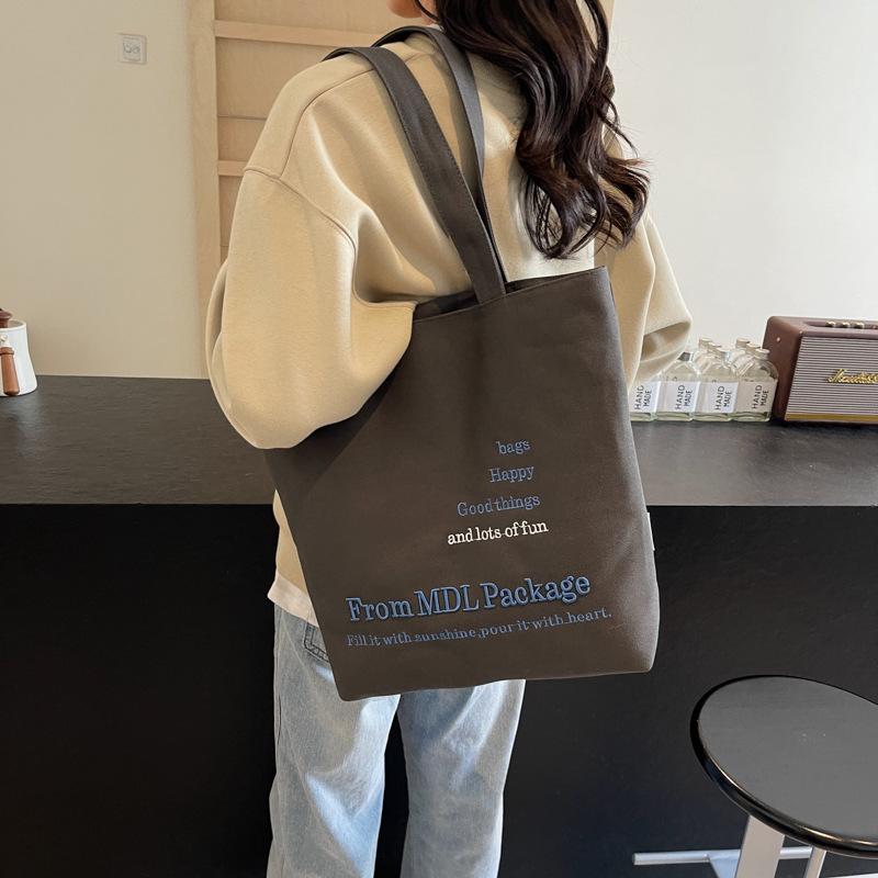 Letter printed canvas shoulder bag women's large capacity tote bag lazy wind travel cloth bag commuter work tote bag