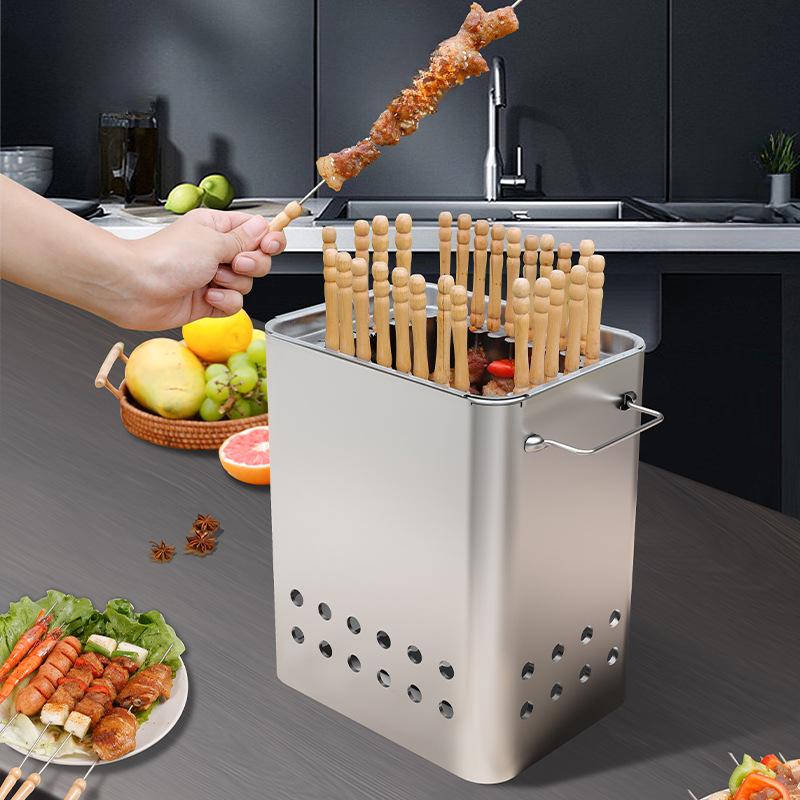 Portable Grill Smokeless Stainless Steel Barbecue Charbroiler Outdoor Indoor Dual-purpose Stewing Oven Small Durable BBQ Grill