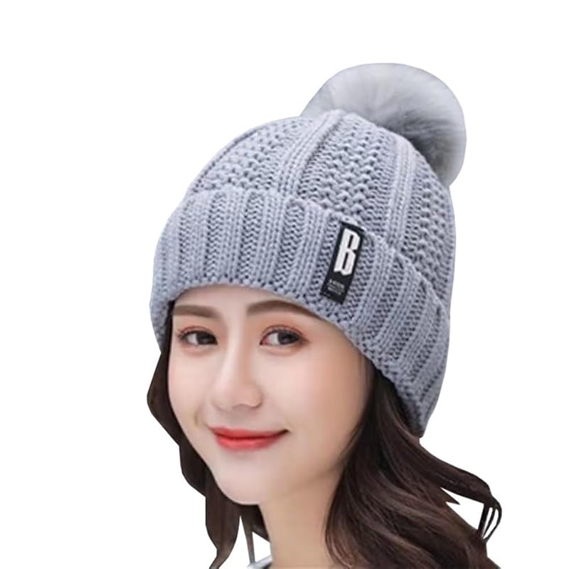 

[Lalagen] knit hat ladies Cold protection knit cap With pompom woolen hat winter spring autumn small face effect cute hand knitting Fashionable Plain