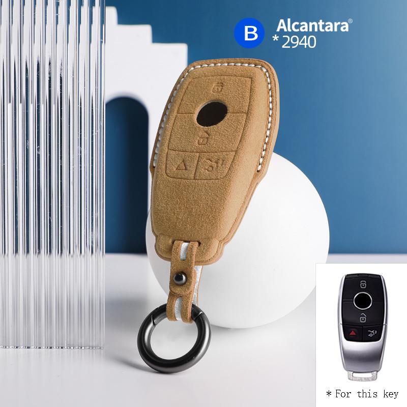 For Mercedes Benz C200L E300L S320 S350LS500l AMG GLC Alcantara Suede Car Key Case Cover Shell 4buttons Keychain