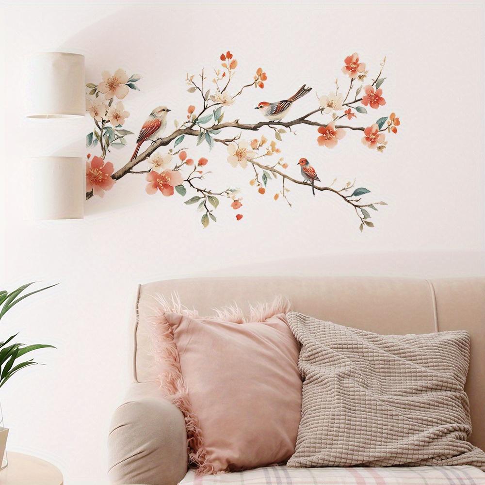 1pc Floral Bird Wall Decal - Removable PVC Sticker with Vibrant Flowers & Birds on Branches, Self-Adhesive Home Decor for Living Room, Bedroom