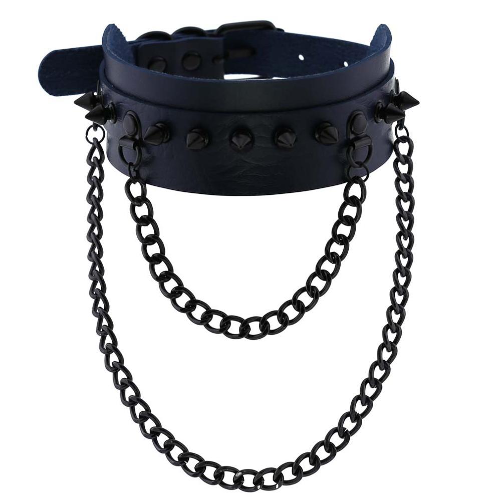 Gothic  Spike Choker Chain Collar Gothic Fashion Rivet black Leather Chokers Harajuku Grunge Goth necklace girls witch cosplay