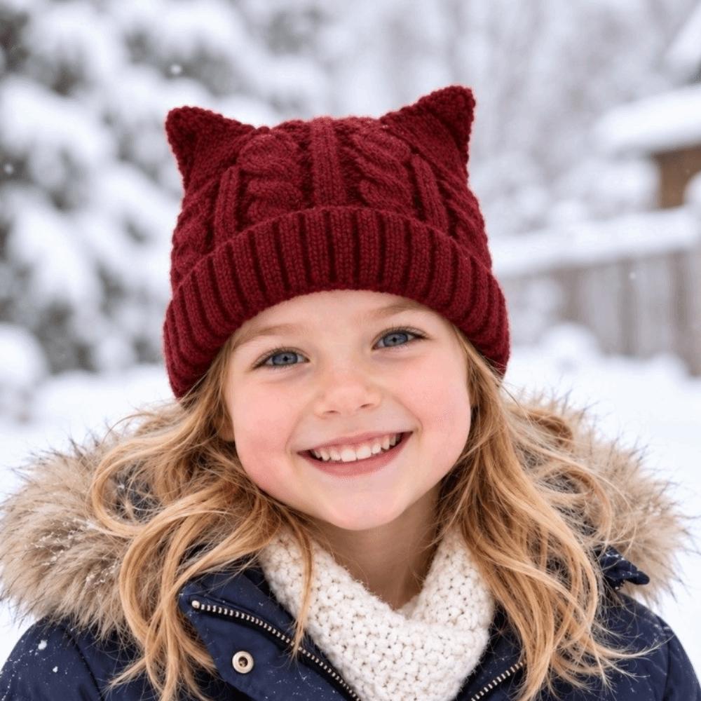 Cute Ears Kids Cat Ears Hats Solid Coloe Knitted Beanie Hat Comfortable Knitted Hats Kids