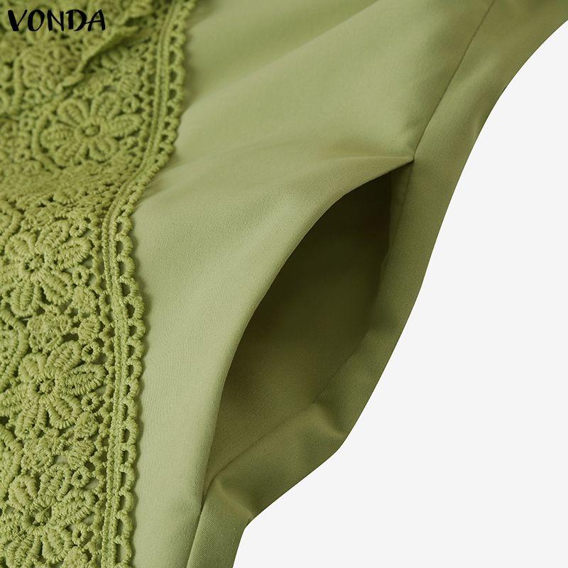 VONDA Summer Women Casual V Collar Half Sleeve Lace Crochet Patchwork Jumpsuits