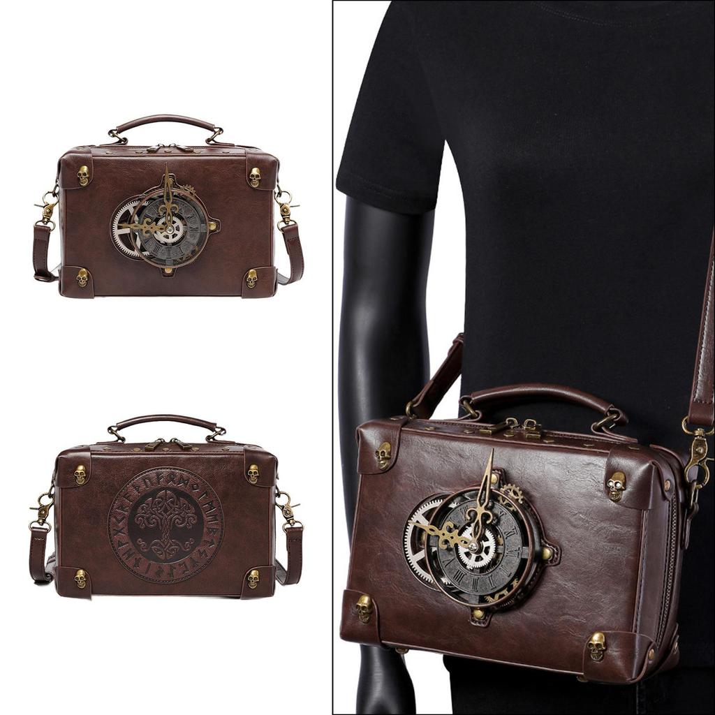 Steampunk Crossbody Bag with Adjustable Strap Trendy Lightweight Costume Accessory PU Leather Satchel for Party Commuting Work