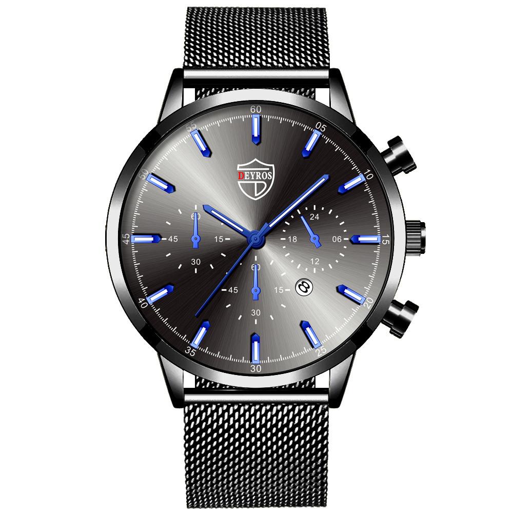 Stainless Steel Mesh Strap Men'S Watch Trendy Fashion Luminous Calendar Quartz Watch