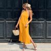 2026 new women's clothing halter neck halter lace-up dress summer seaside vacation style split-ended long dress