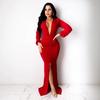 Vestido de Noche Sexy Ajustado de Color Sólido con Cuello en V para Mujer