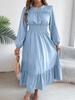 Women's Round Neck Ruffle Smocked Waist Maxi Dress Puff Long Sleeve A Line Tiered Casual Party Dress