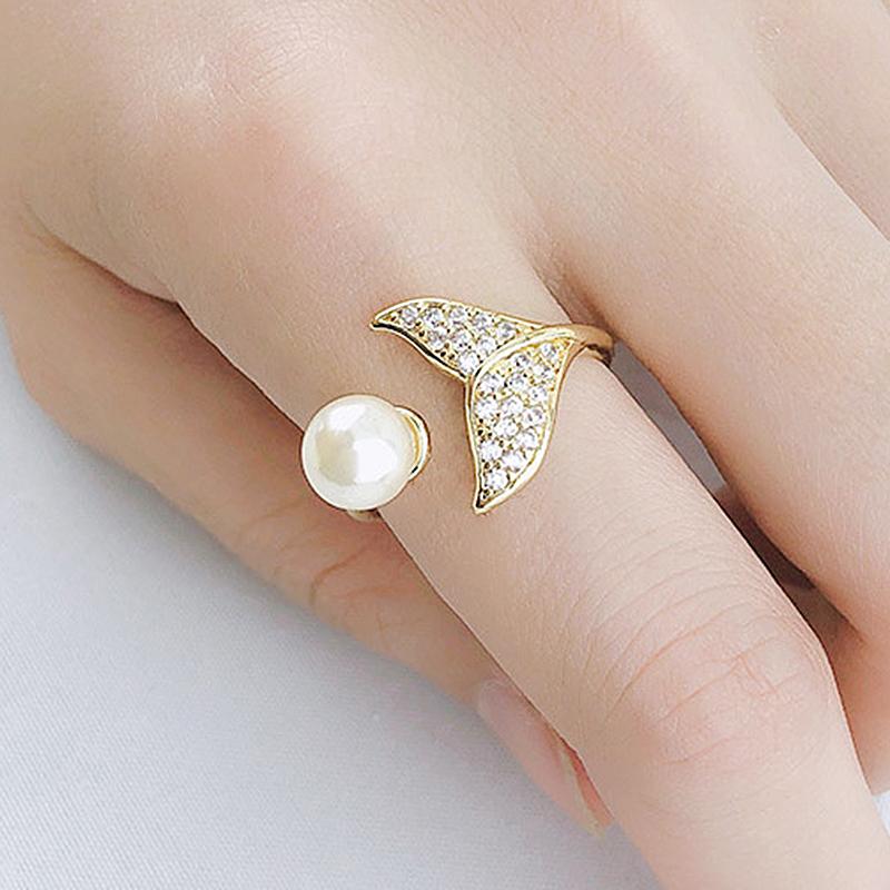ZHOUYANG Mermaid Imitation Pearl Rings For Women Korean Fashion Zircon Gold Color Teen Girls Gift Jewelry Wholesale R203
