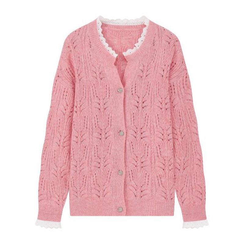 Elegant Lace-Trimmed Long Sleeve Knit Sweater for Autumn and Winter 0XL