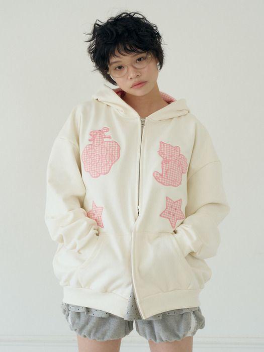 SHAKIRI KIRING CHECK PATCH HOODIE (CREAM)