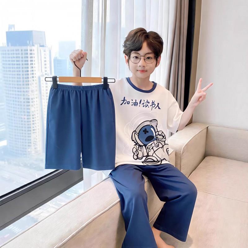 100% Cotton Boys Pajama Set Short Sleeve Long Pants Cartoon Print Comfortable Sleepwear Kids