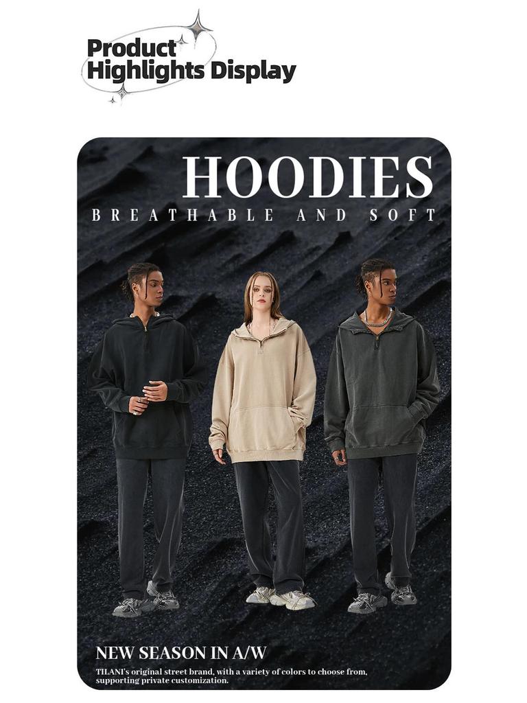 TILANI Jesień/Zima Bluza z Bawełny Frotte z Zamkiem Błyskawicznym i Postrzępioną Krawędzią Bluza z Kapturem