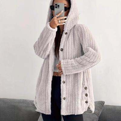 Women Loose Long Sleeve Hooded Button Cardigan Coat For Autumn Winter