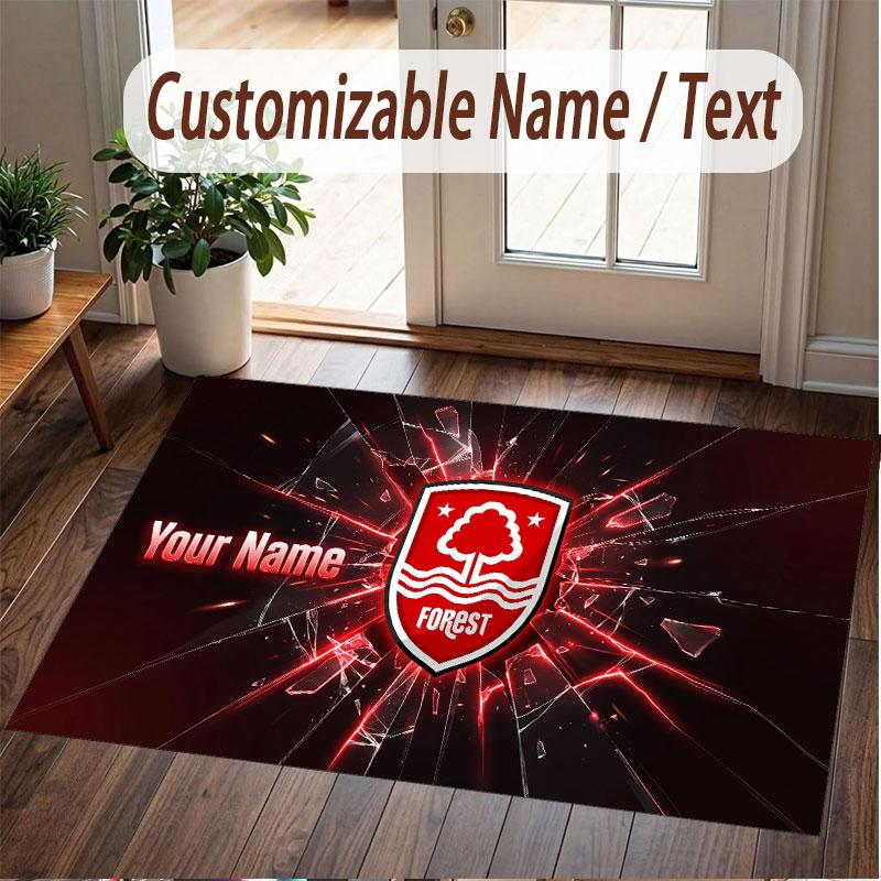 Benutzerdefinierter Teppich Nottingham Forest Muster Druck Name Text Weicher Rutschfester Boden Teppich für Heim Innen Dekoration