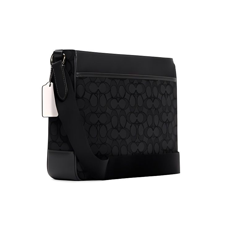 Coach Thompson 30 Classic Monogram Stripe Jacquard Fabric And Pebble Leather Briefcase Shoulder Crossbody Bag Large Men bags Black Brown C5291-QBT14