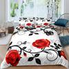 Red Rose Duvet Cover Set Red Flower Gray Background 3D Comforter Cover Valentine's Day Gift King Queen Size For Girls Women Kids