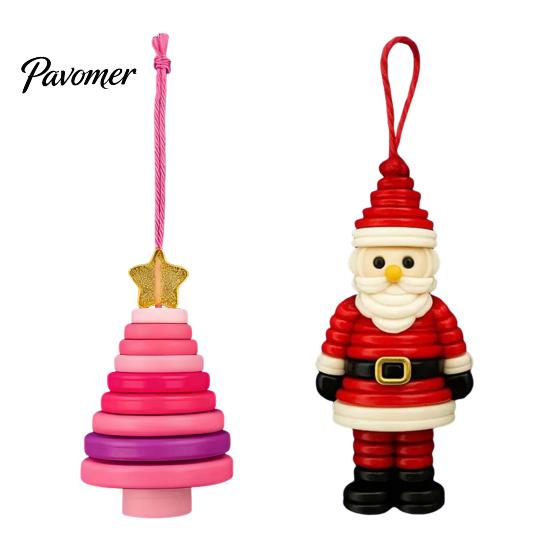 Button Ornament Crafting Set DIY Christmas Kit Stacked Colorful Buttons Tree Making Snowman/Santa/Angel/Tree Craft for Holiday Decor Educational Kids