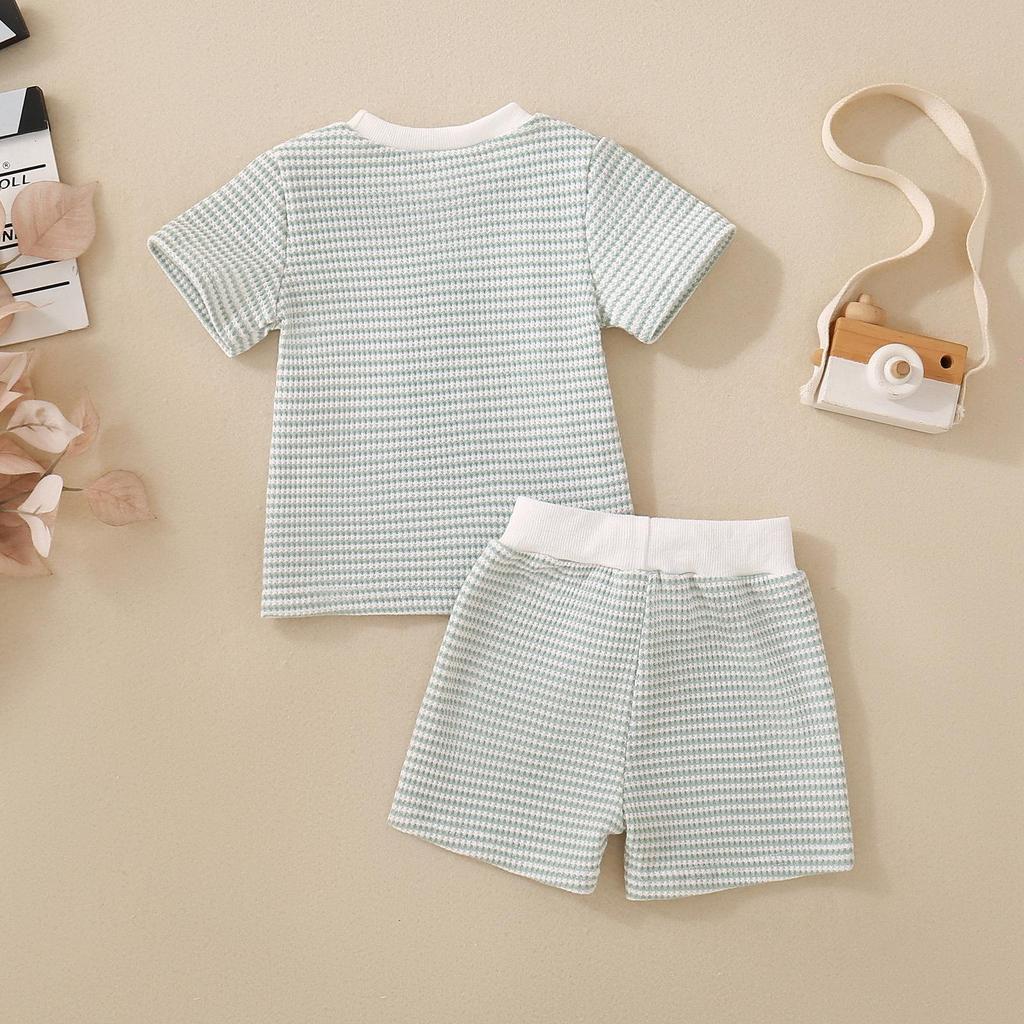 Unisex Baby & Toddler Waffle Stripe Embroidered T-Shirt + Shorts Set 
