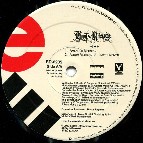 

12inch Record BUSTA RHYMES - Fire ED6235 Elektra 2000 US Rap & Hip-Hop/R&B Used