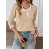 Women's Fall Long Sleeve Sweaters Lace Trim Mock Neck Cozy Trendy Knit Pullover Tops