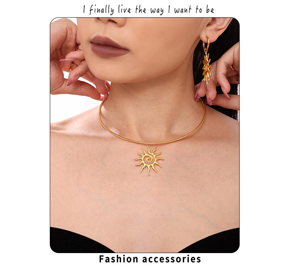 18k Gold-Plated Titanium Spiral Sun Pendant Necklace & Earrings Set