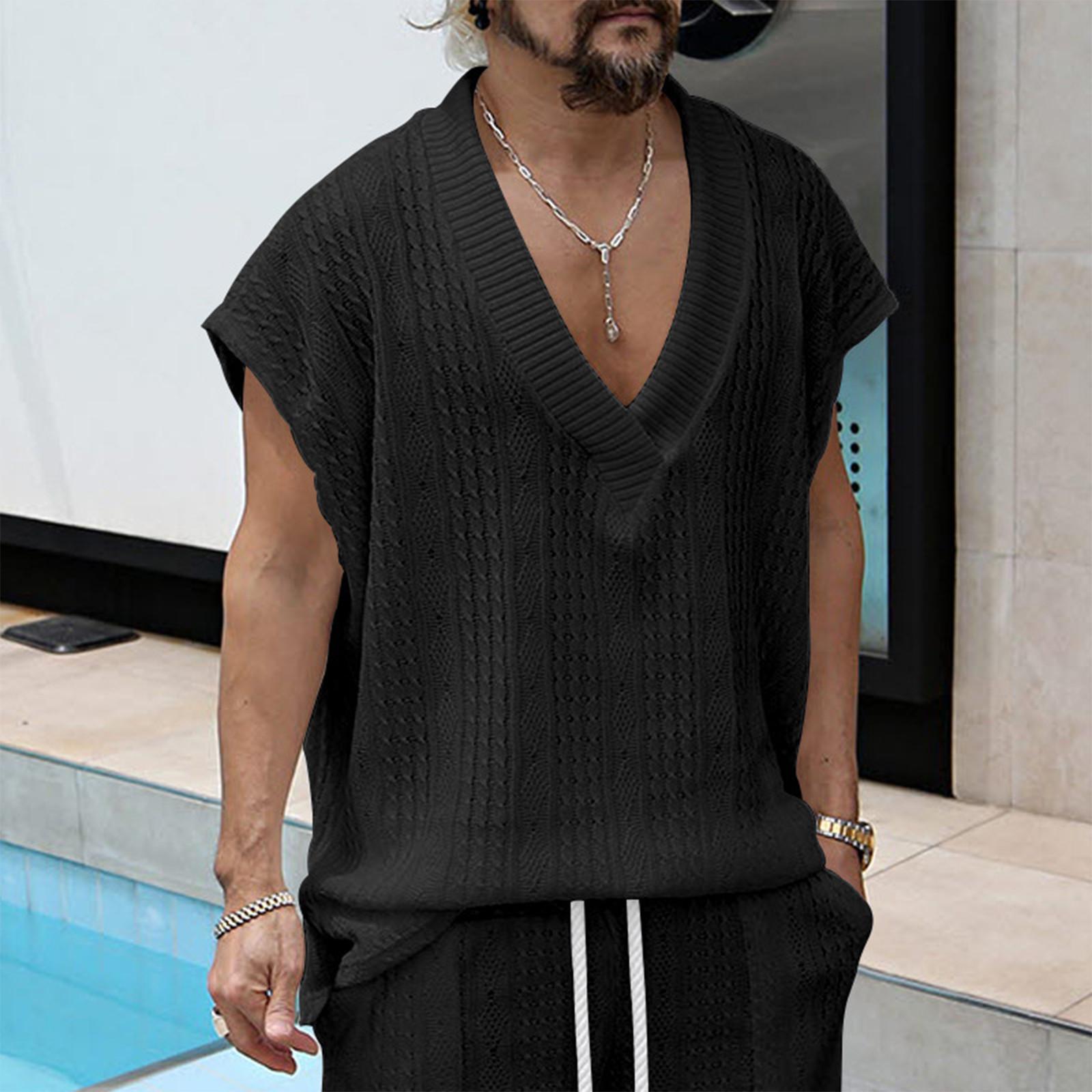 

Men S Loose Sleeveless Vest Large V-Neck Sports T-Shirt Top XXL чорний