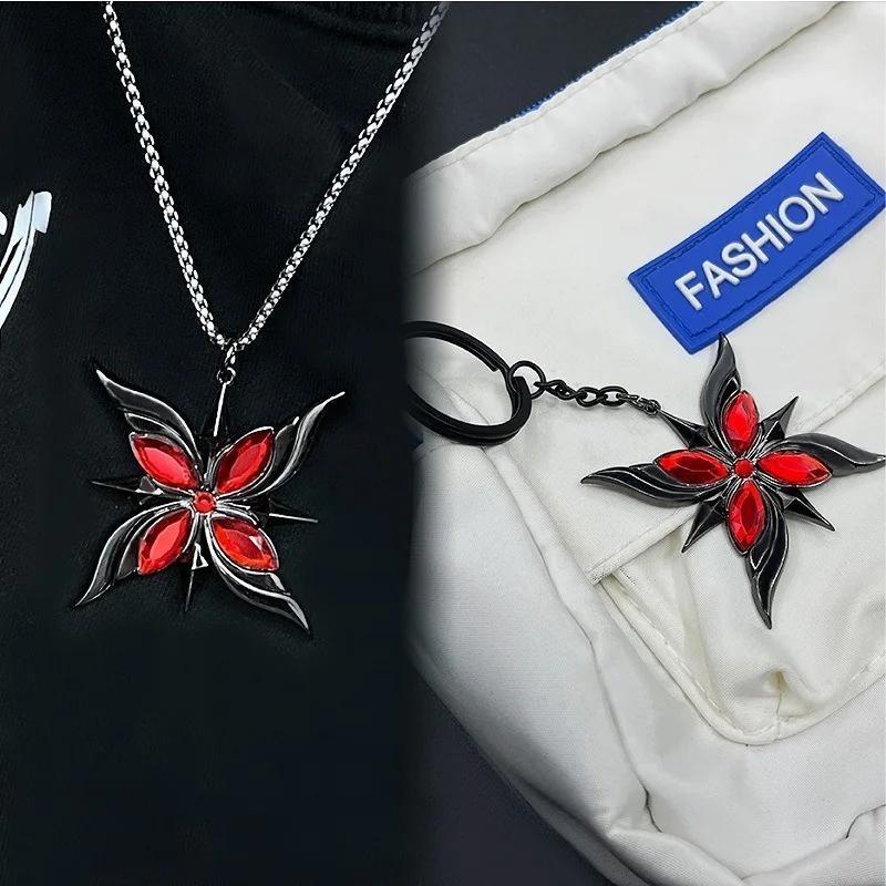 Anime Game Genshin Impact Arlecchino Fatui The Knave Necklace Cosplay Fatui Harbinger Red Rose Gothic  Cosplay Accessories