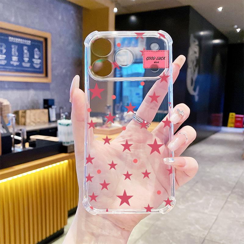 Factory direct supply Small fresh pink star pattern mobile phone case Four corners airbag anti-drop picture iPhoneAIR