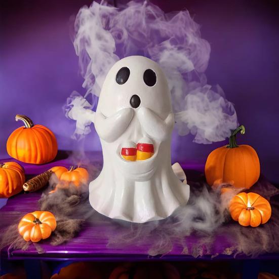 Halloweenská figurka ducha Roztomilá malá bílá soška ducha Stolní ozdoby ducha Pryskyřičné řemesla pro vnitřní venkovní verandu Domácí stolní dekorace
