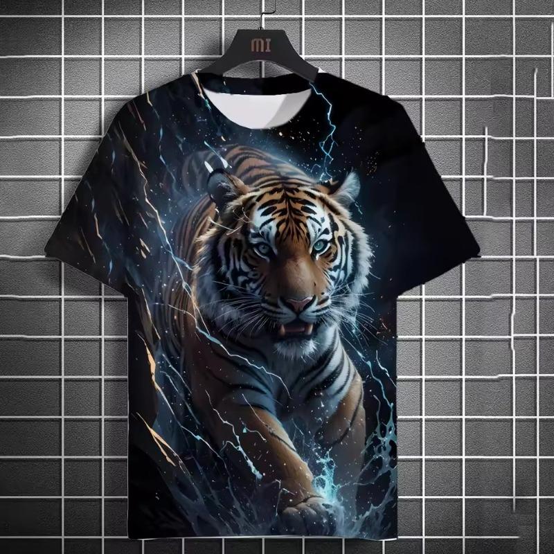 Animal Men's T-shirt 3d Tiger Print Men's Tops Casual Short Sleeve Simple T-shirt Summer Round Neck T-shirt Men's Ultra Clothing